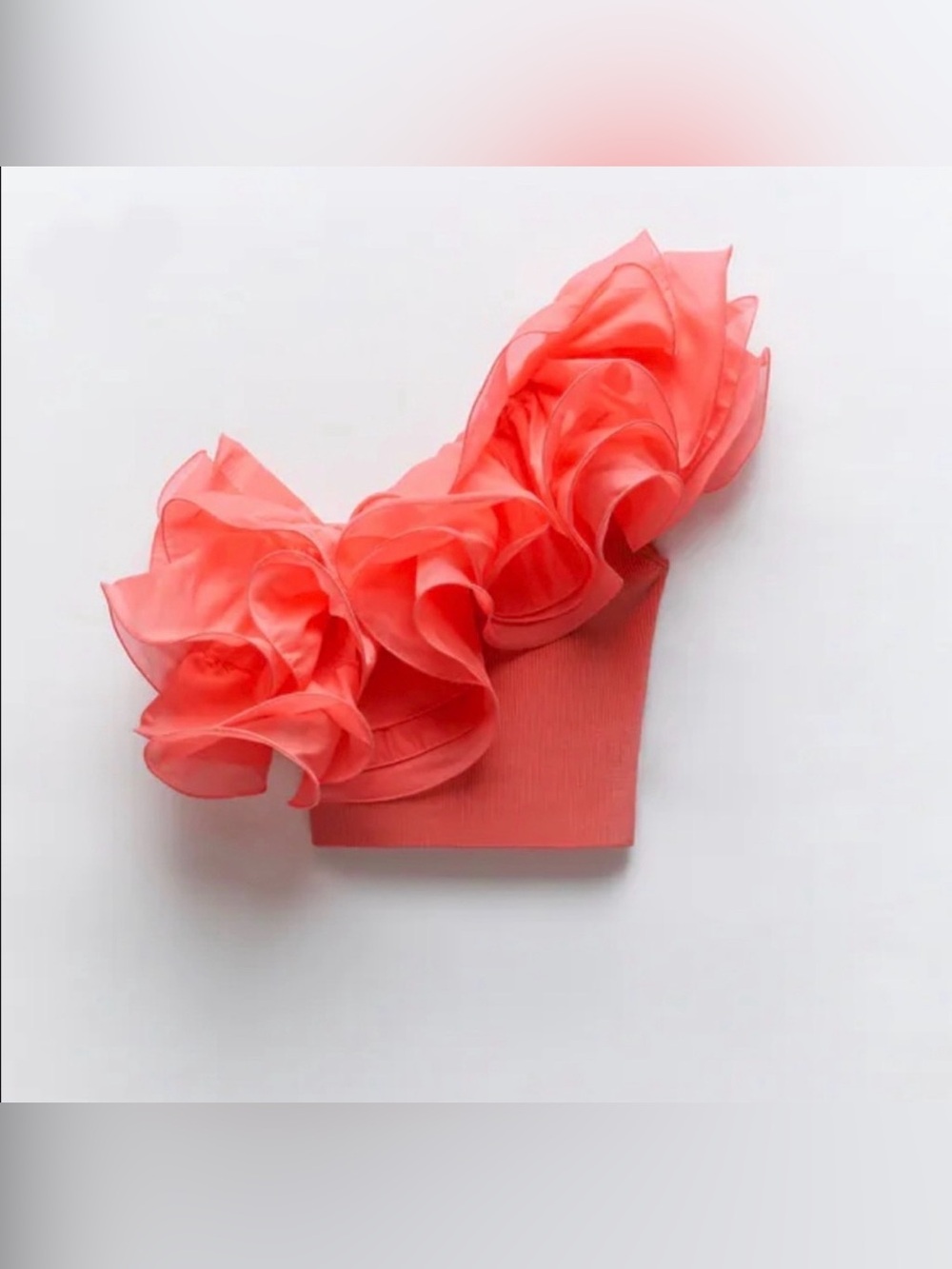 ZARA - Organza Coral Ruffle Cropped One Shoulder Unique Top